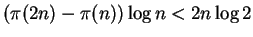 $(\pi(2n) - \pi(n))\log n < 2n \log 2$