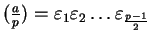 $(\frac ap) = \varepsilon_1\varepsilon_2\dots\varepsilon_{\frac{p-1}{2}}$