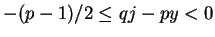 $-(p-1)/2 \le qj - py < 0$
