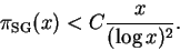 \begin{displaymath}\pi_{\text{SG}}(x) < C \frac{x}{(\log x)^2}. \end{displaymath}