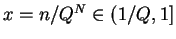 $x = n/Q^N \in (1/Q, 1]$