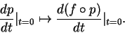 \begin{displaymath}\frac{dp}{dt}\vert _{t=0}\mapsto
\frac{d(f\circ p)}{dt}\vert _{t=0}.\end{displaymath}