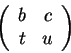 \begin{displaymath}\left(\begin{array}{cc} b & c \\ t & u \end{array}\right) \end{displaymath}