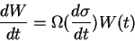 \begin{displaymath}\frac{dW}{dt}=\Omega(\frac{d\sigma}{dt})W(t) \end{displaymath}
